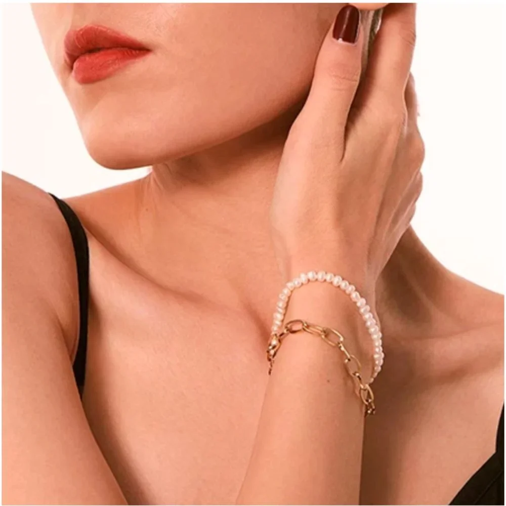 New 18K Gold Natural Pearls Double Layer Bracelet - Picture 11 of 11